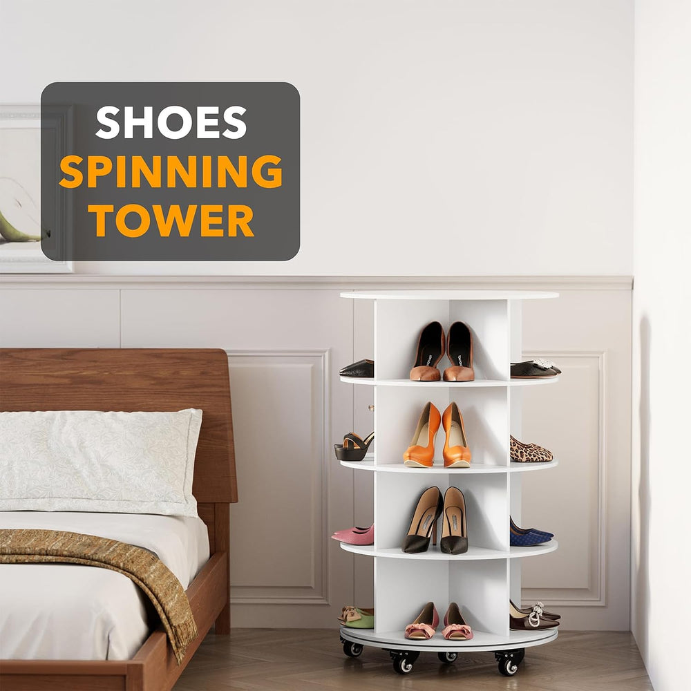 SpaceAid Spinning Shoe Rack with Wheels, 4 Tier Rotating Organizer Shoe Tower...