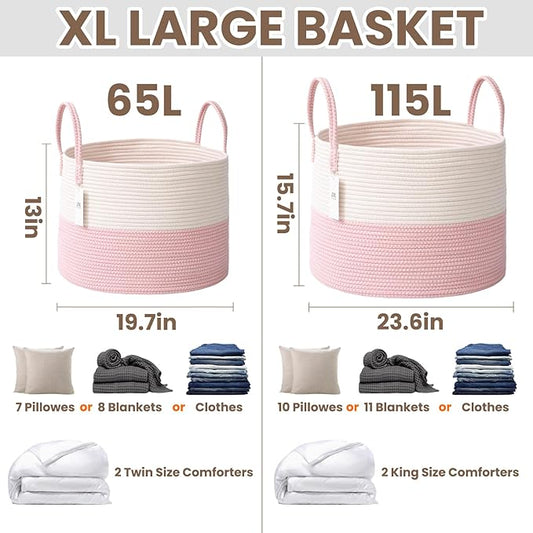 Woven Blanket Basket, 65L Large Rope Storage Bin - Image 2