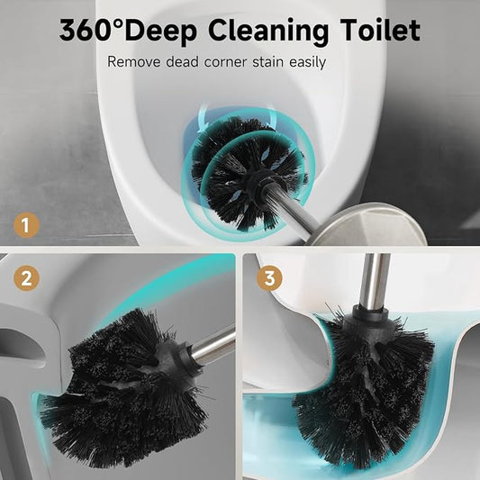Stain Nickel Toilet Brush and Holder,Extra Long Handled Toilet Brush - Image 2
