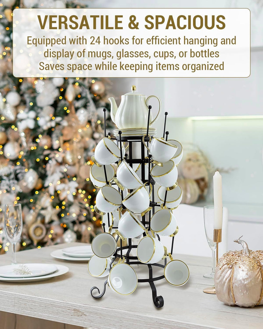 MyGift 24 Hook Rustic Mug Tree Holder for Coffee Cups & Glasses Rack