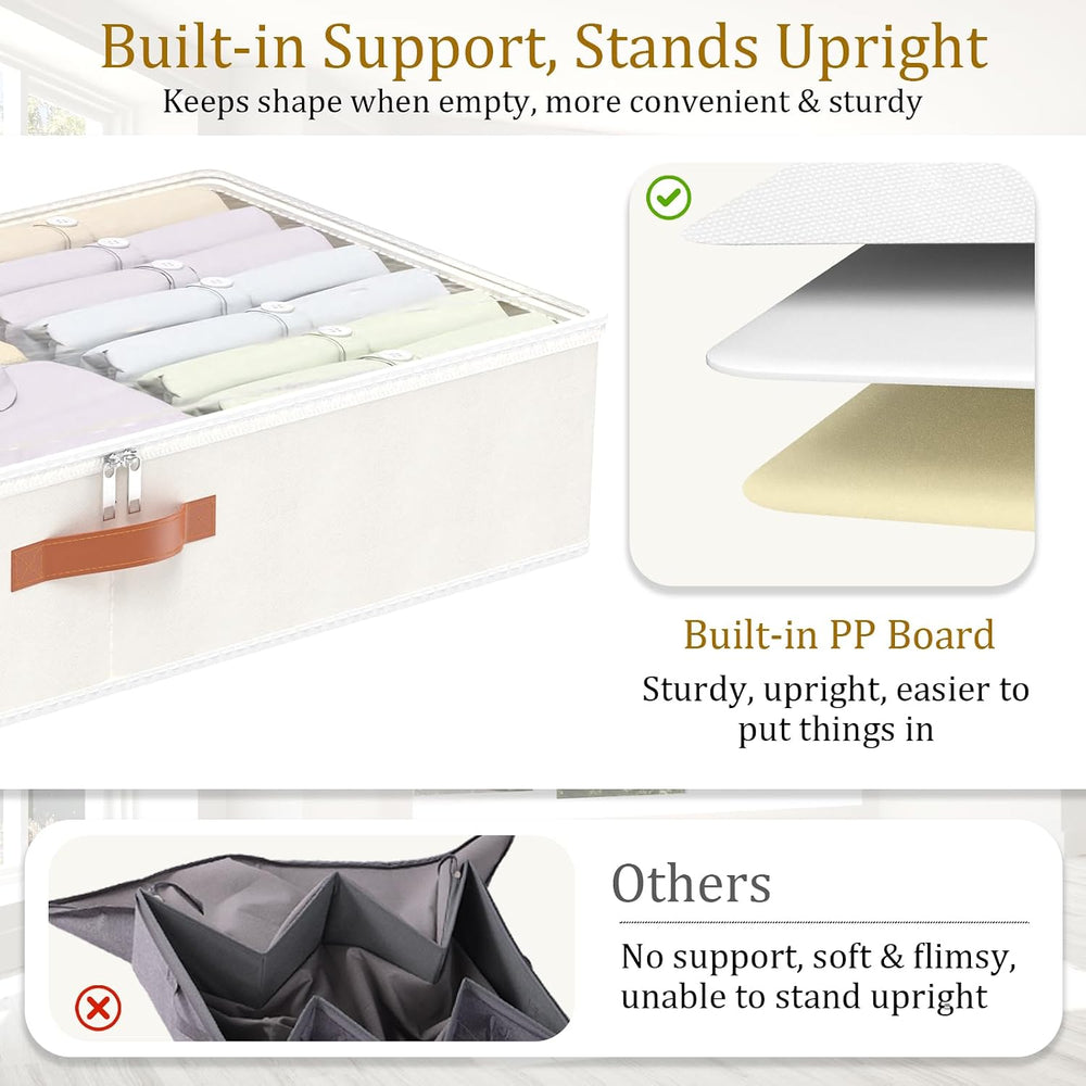Yawinhe 48L Under Bed Storage Containers,4 Pack Blanket Bags,Beige