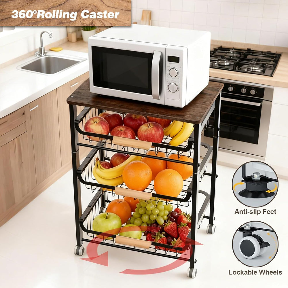 4-Tier Vegetable Fruit Basket for Kitchen Storage Rolling Cart on Wheels with...