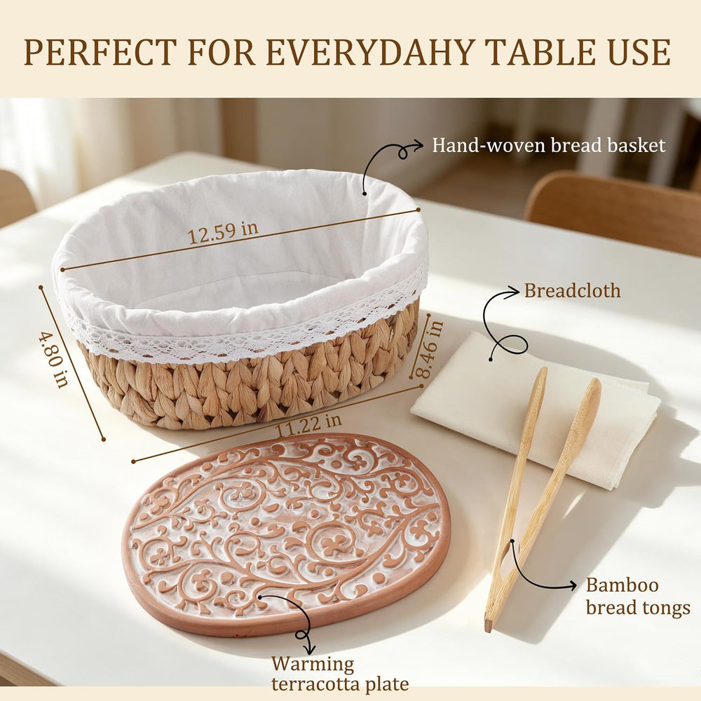 Bread Warmer Basket with Stone - Large Bread Baskets for Serving/House Warmin...