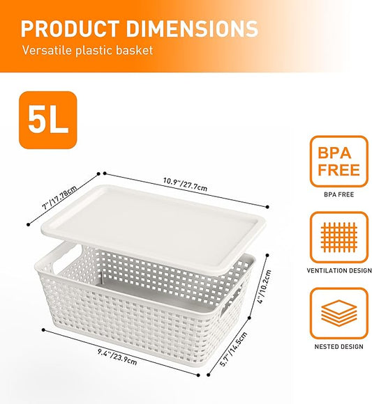 Plastic Storage Baskets With Lid, Storage Bins - Image 2