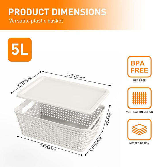 Plastic Storage Baskets With Lid, Storage Bins - Image 2