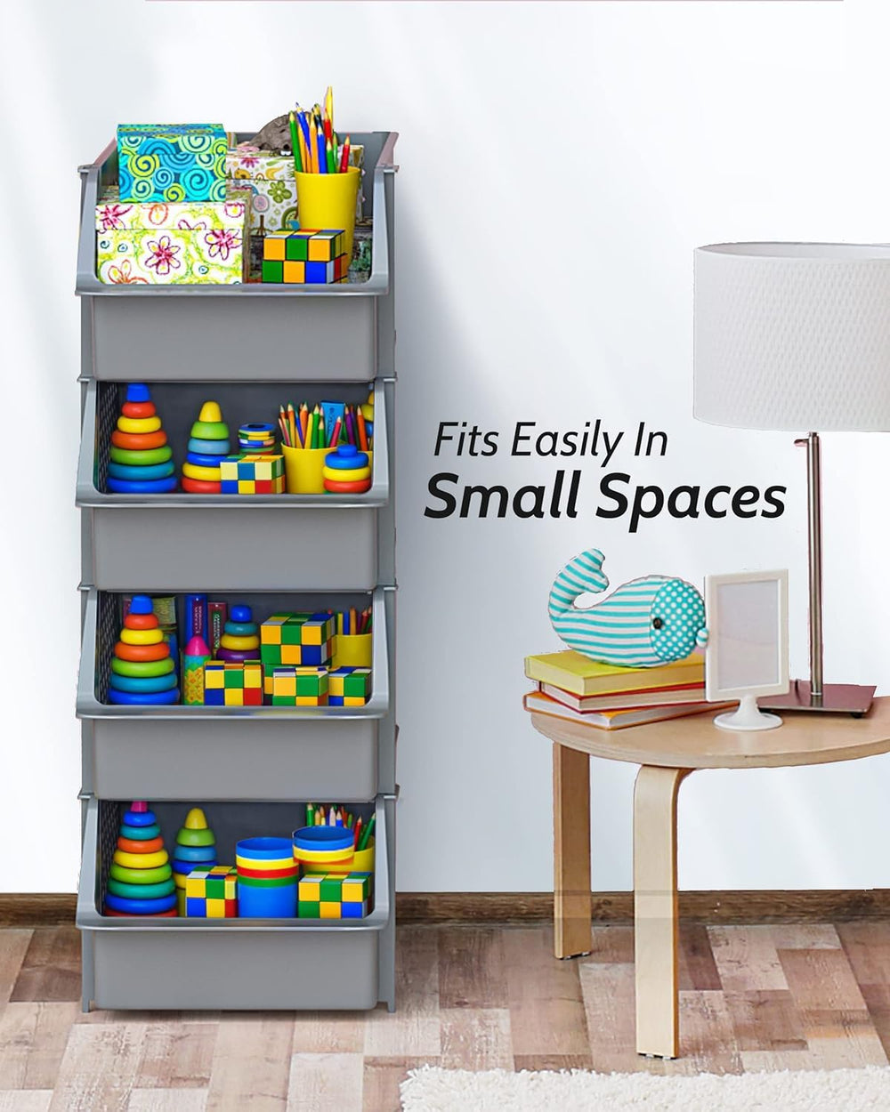 Skywin Stackable Storage Bins Open Front for Pantry Storage, 4 Pack - Grey