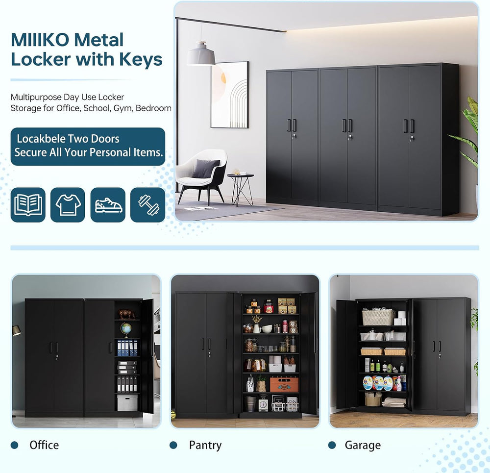 MIIIKO Metal Garage Storage Cabinet with 2 Doors and 5 Shelves,71" Metal...