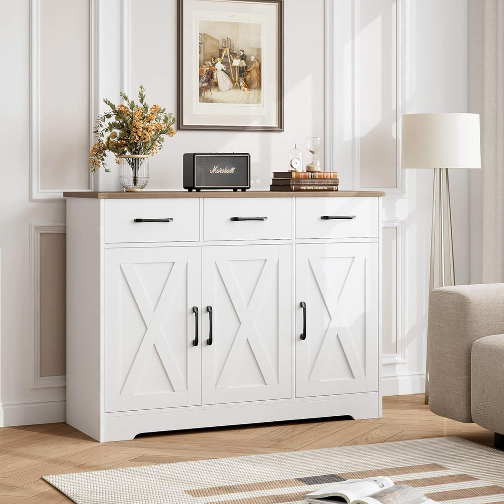 HOSTACK Kitchen Buffet Cabinet with Storage, Sideboard Coffee Bar, White