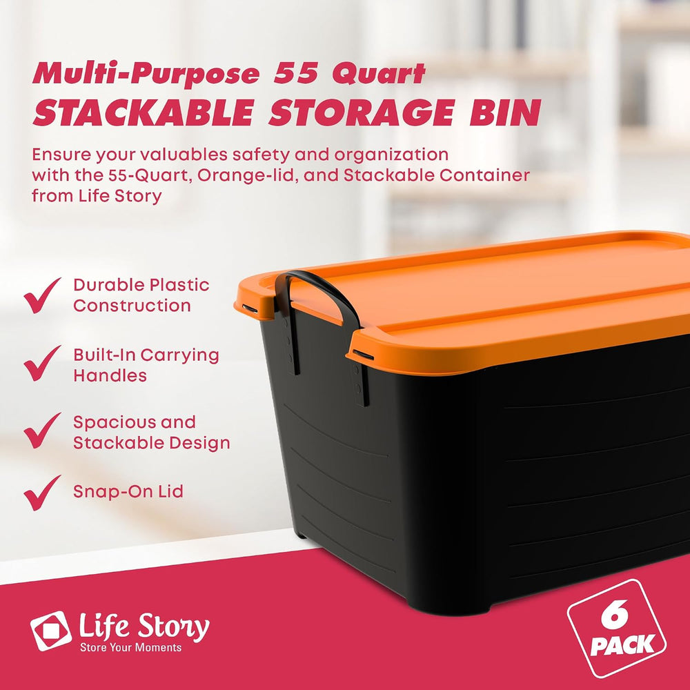 Life Story 6 Pack Heavy Duty Stackable Storage Bin, 55 Quart Home Organizer, ...