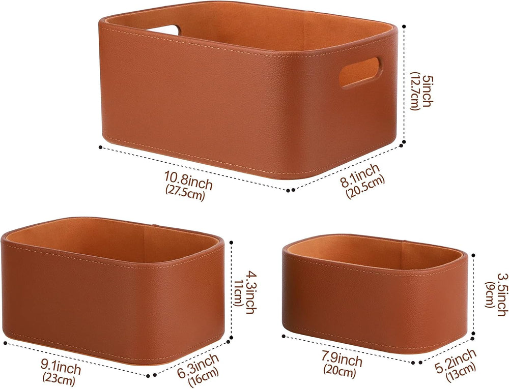 HofferRuffer Faux Leather Storage Baskets Bins with Velvet Lining for Organiz...