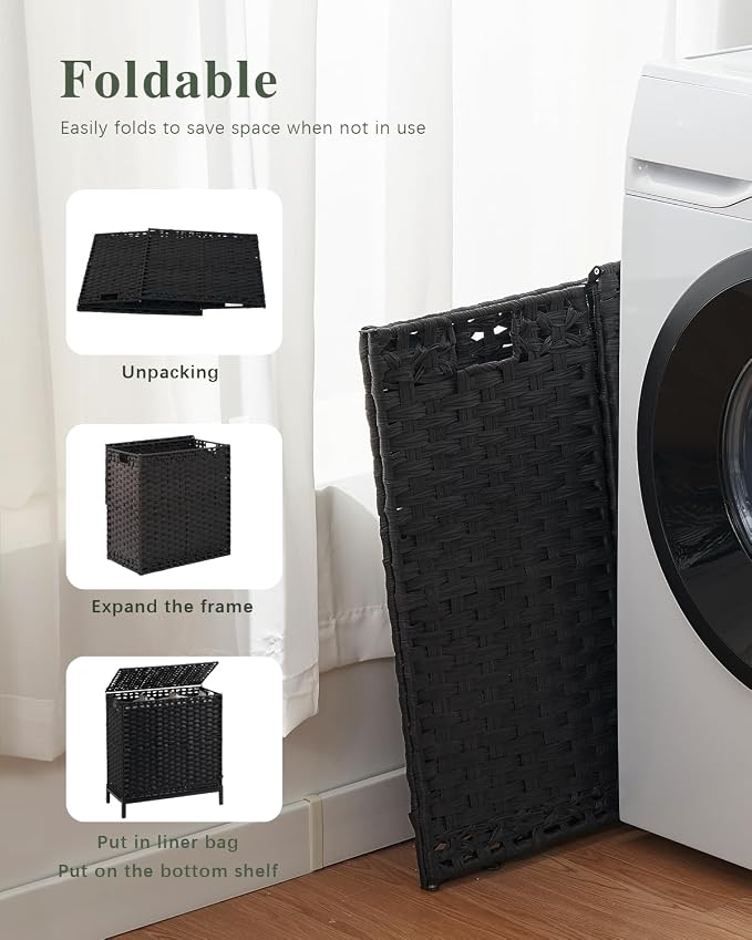Laundry Hamper with Lid 132 L, Clothes Hamper with Lid, Handwoven Rattan - Image 7