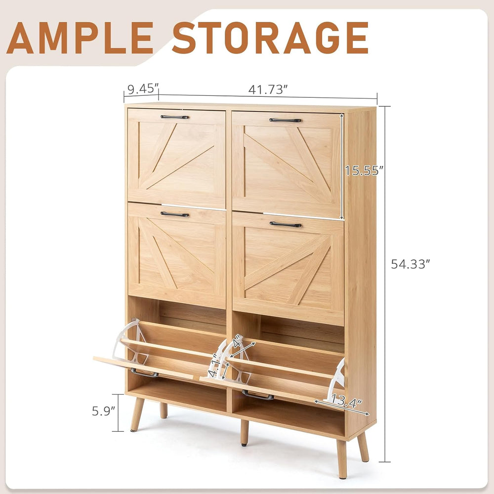 VINGLI 6 Flip Drawer Shoe Cabinet for Entryway, Rustic Shoe Storage Cabinet w...