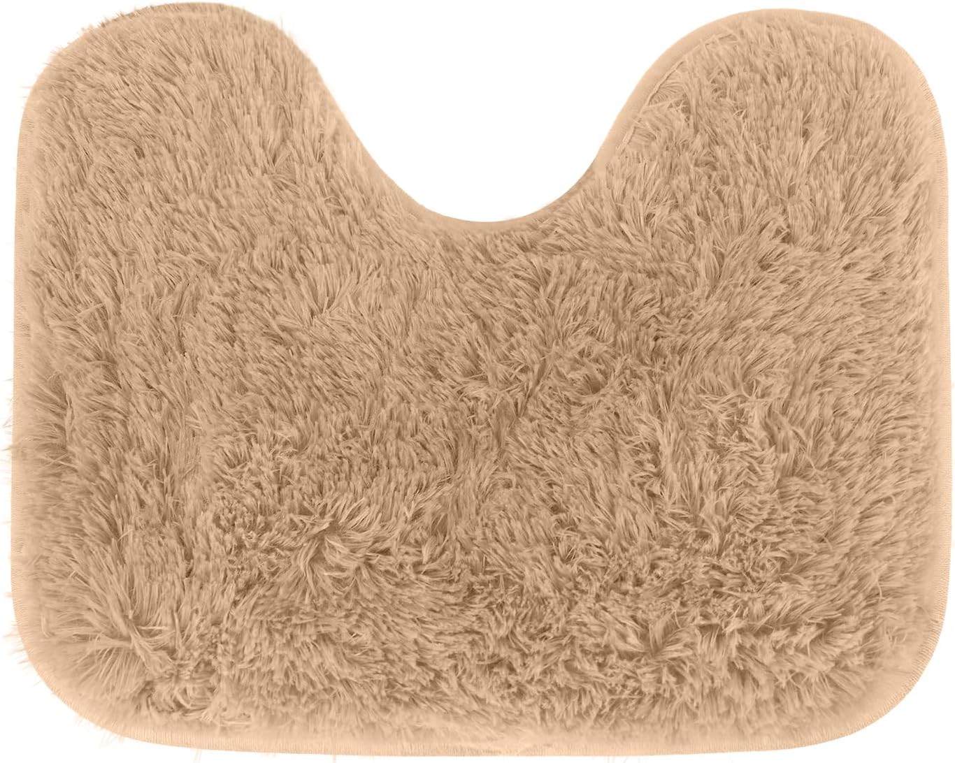Toilet Rug U Shaped, Soft Fluffy Shaggy Bath Mat, Non Slip Contour Rug for Bathroom Pale Camel 20'' x 16''