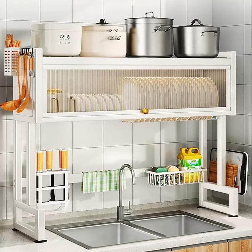 Hdrriozu Over the Sink 3 Tier Dish Drying Rack with Cover, Milkshake White