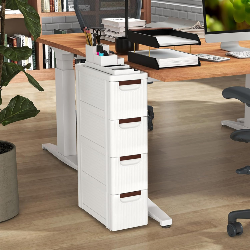 LOKO 4-Drawer Narrow Storage Cabinet, Slim Rolling Cart (7.5"x16.5"...