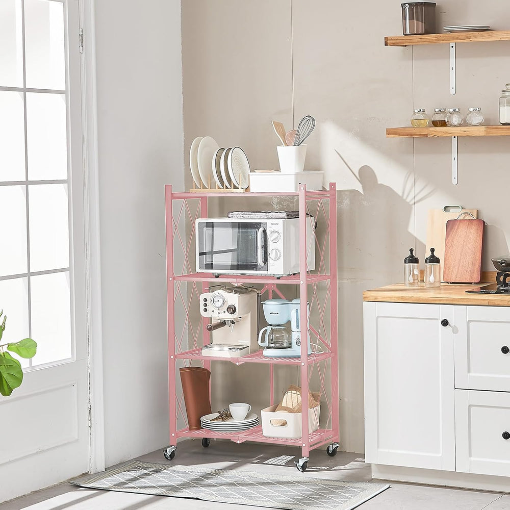 BRIAN & DANY 4-Tier Foldable Storage Shelves with Wheels, Folding Metal R...