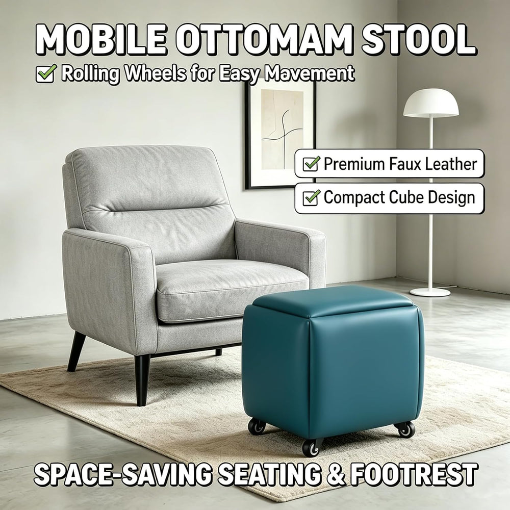 5 in 1 Nesting Ottoman Cube Chair, Stackable Stools, Leather Square Ottoman B...