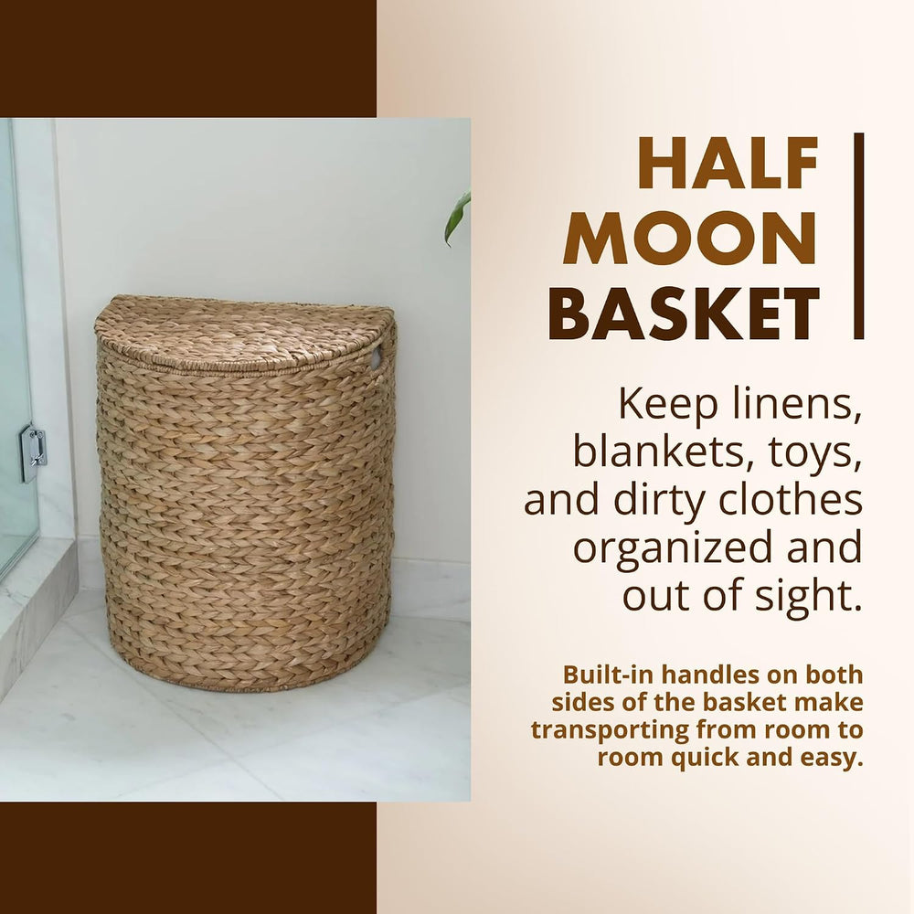 KOUBOO Seagrass Half Moon Basket, Handwoven Laundry Hamper Basket with Lid, H...