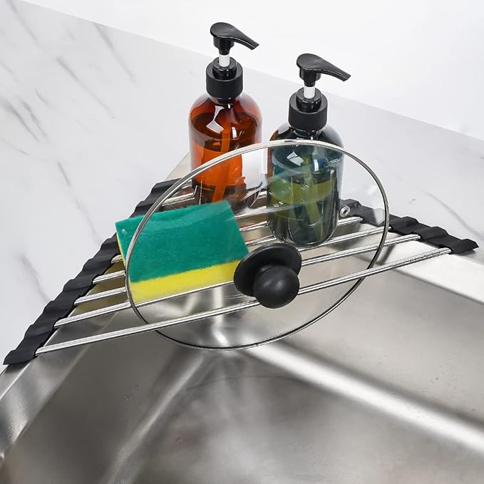 Tomorotec Foldable Stainless Steel Triangle Roll-Up Dish Drying Rack - Image 8