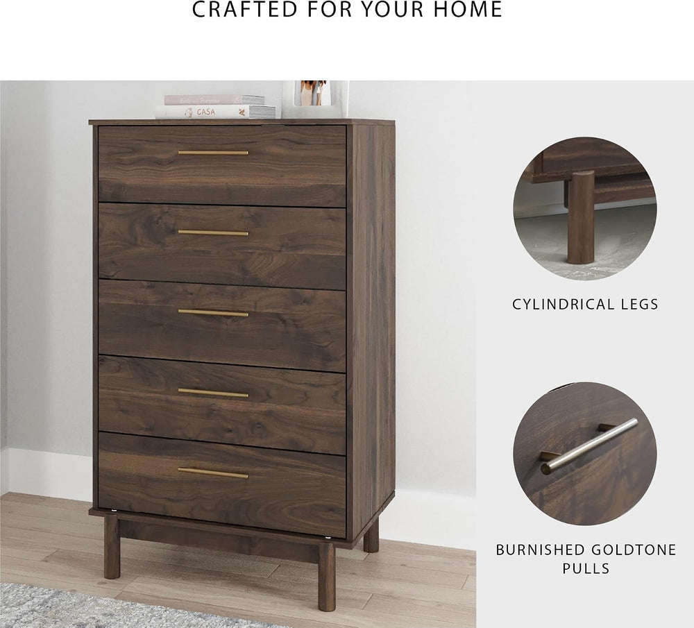 Signature Design by Ashley Tall 5 Drawer Chest, Mocha Walnut Dresser