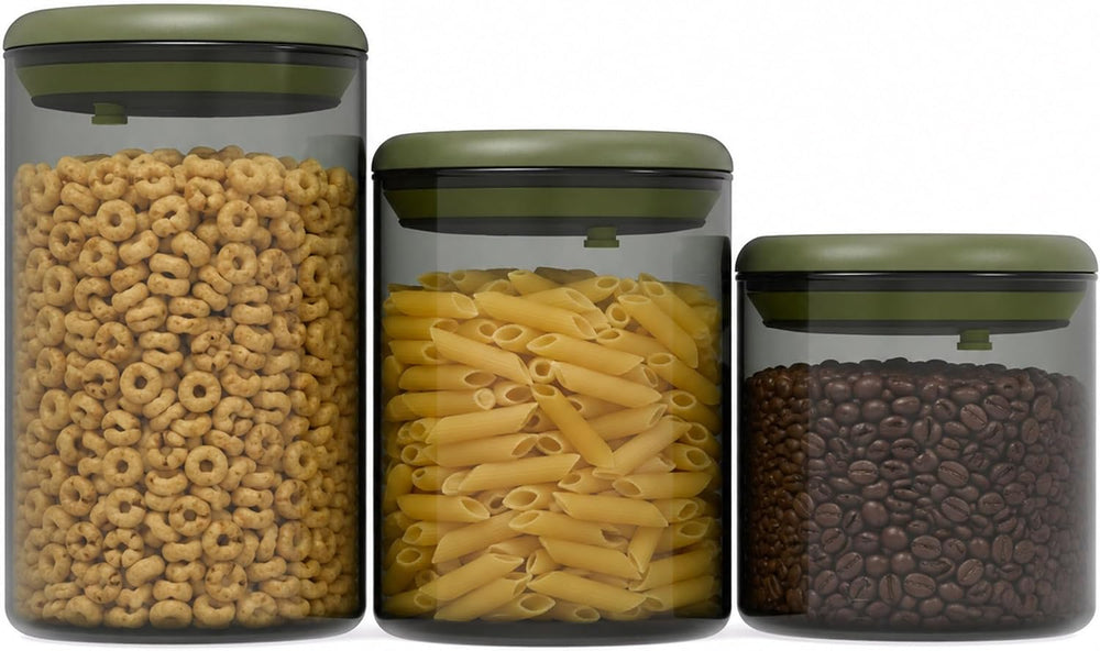 Glass Pantry Storage Containers (0.6qt/0.8qt/1.2qt) Set of 3,Round
