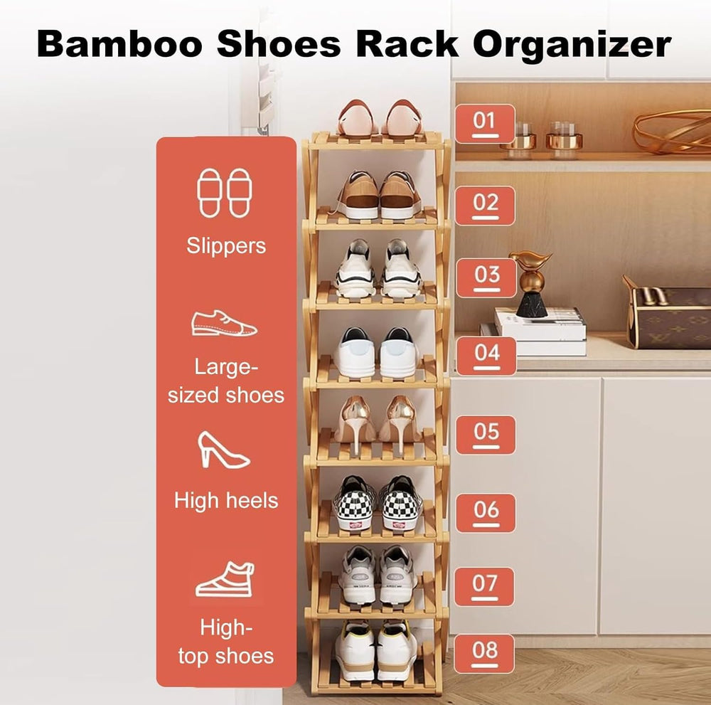 YYW Bamboo Shoe Rack, Foldable Vertical Free Standing Shoe Storage Shelf