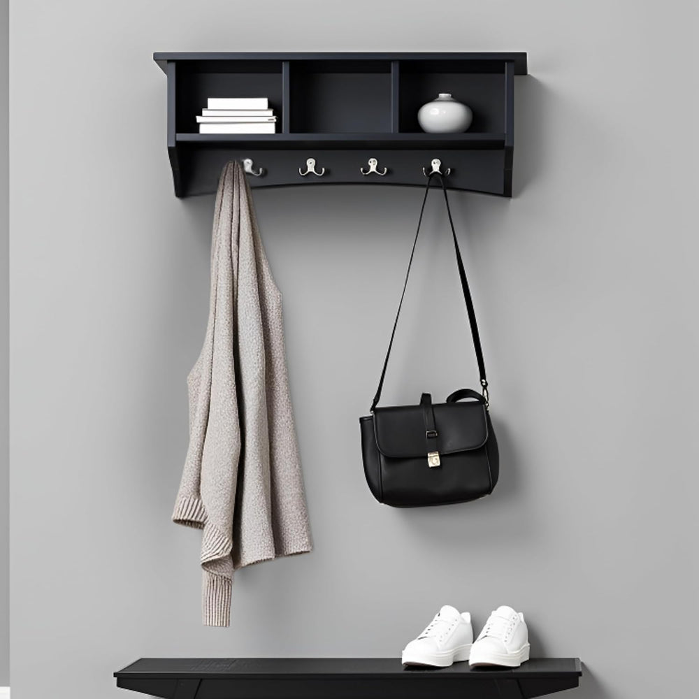 Shaker Cottage Wall-Mounted Coat Rack with 3 Storage Cubbies and 4 Coat Hooks...