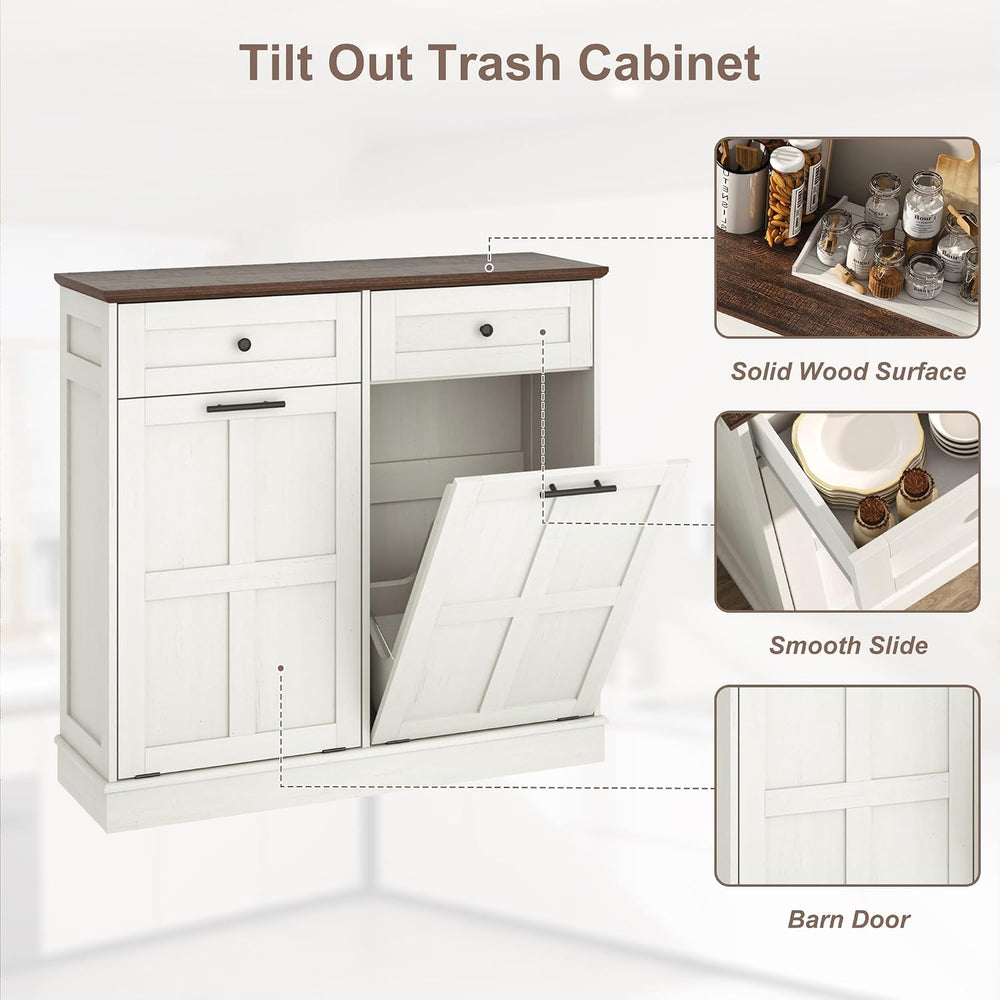 13 Gallon Double Tilt-Out Trash Can Cabinet, Farmhouse Hidden Garbage Wooden ...