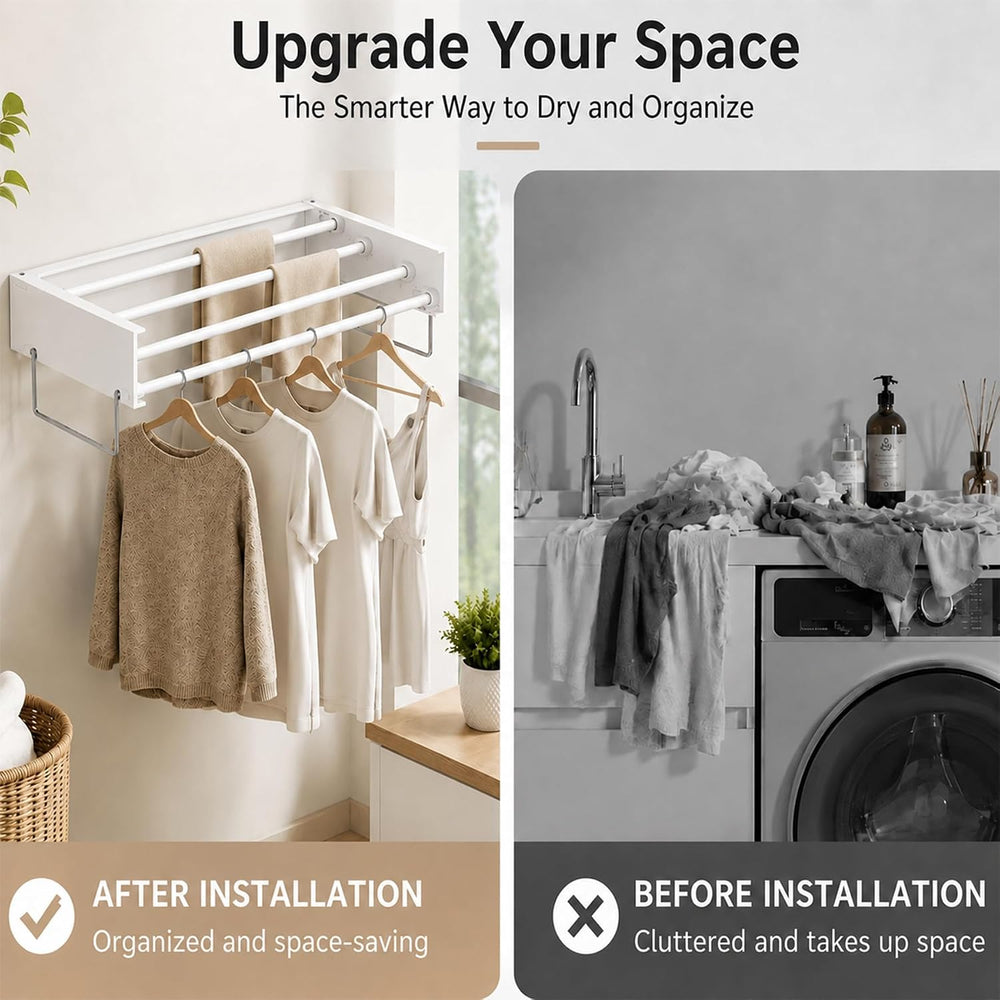 Wall Mounted Foldable Clothes Drying Rack with 60 lbs Supports