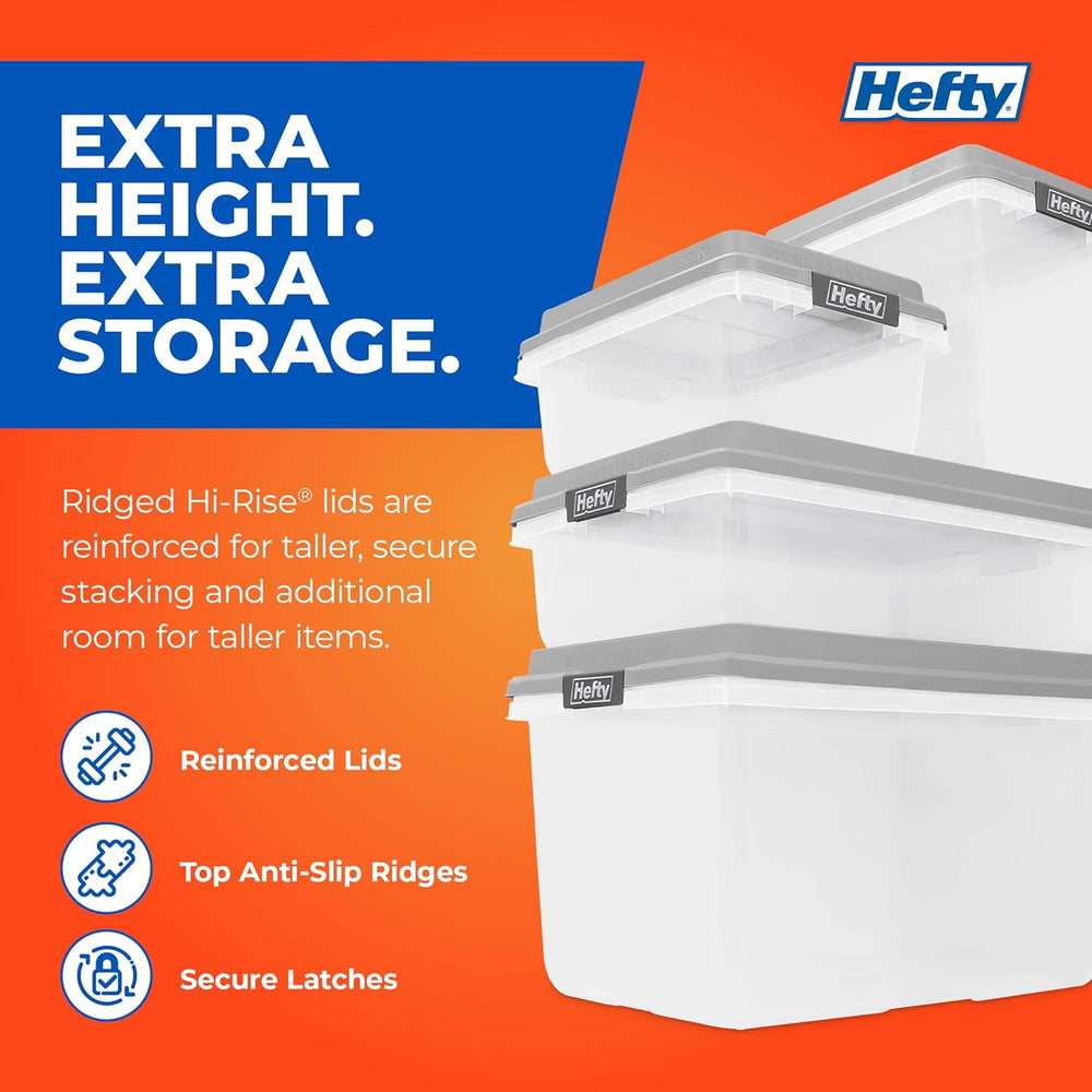 Hefty 63 Qt Hi-Rise Storage Bin with Lid, Stackable Plastic Storage Container...