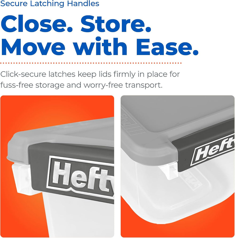 Hefty 6.5 Qt Flat-Lid Storage Bin with Lid, Stackable Plastic Storage Contain...