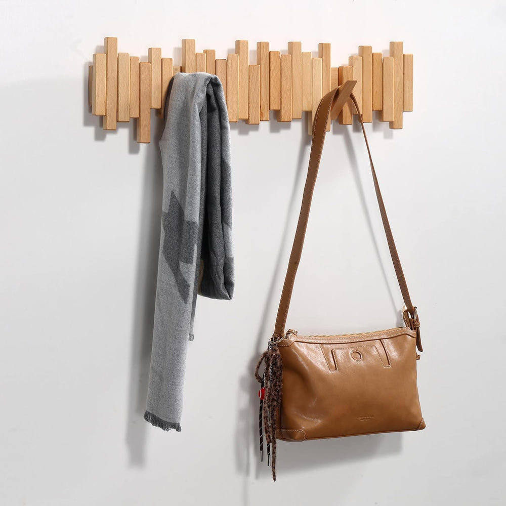 Coat Rack Wall Mount Piano Flip Down Wall Hook Rack 5 Hooks Beech