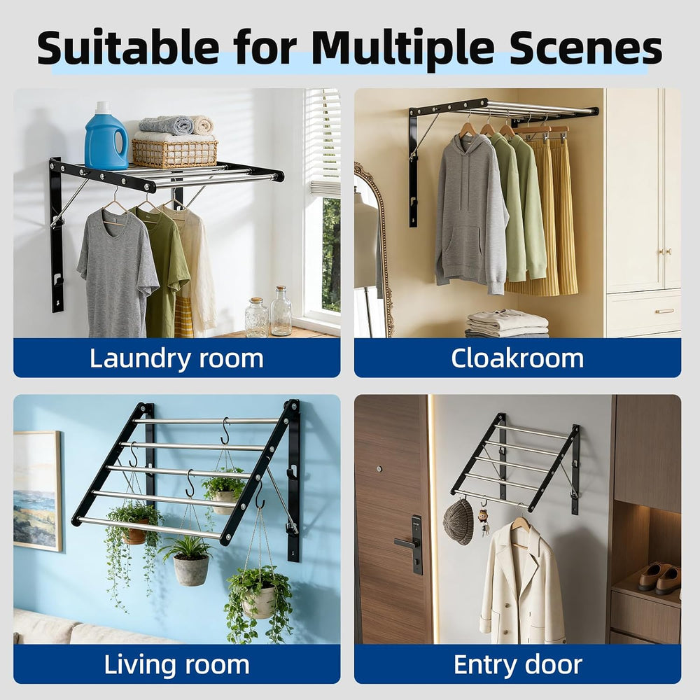 Wall Mounted Drying Rack 13-23", Retractable Space Saving, Black