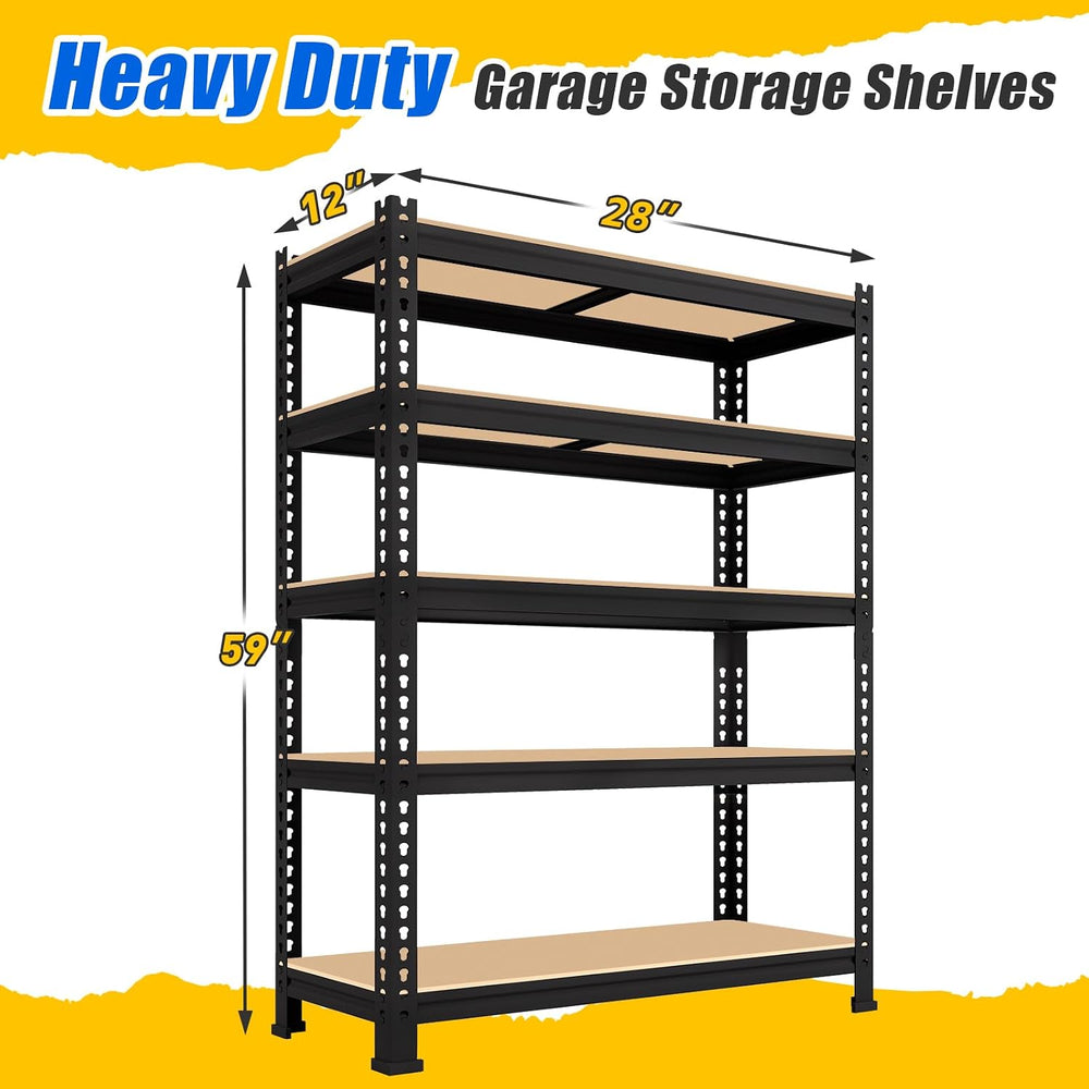 5-Tier Metal Storage Shelves: Heavy Duty Garage Shelving Adjustable Shelves f...