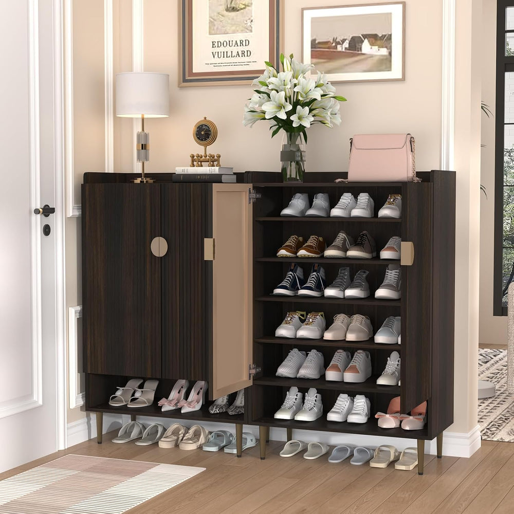 HLR Modern Shoe Cabinet for Entryway, 24 Pairs Shoe Storage Cabinet, Brown