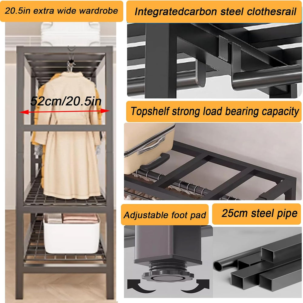 59.1in Gray Heavy Duty Covered Clothes Rack with Magnetic Door 1500lbs