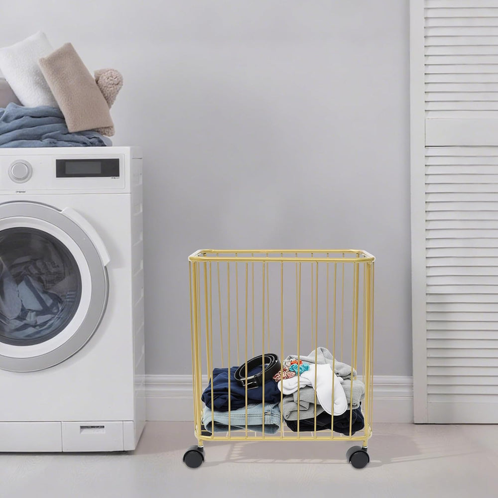 Rolling Laundry Hamper, Large-size Metal Laundry Basket Cart w/Wheels, Wheele...