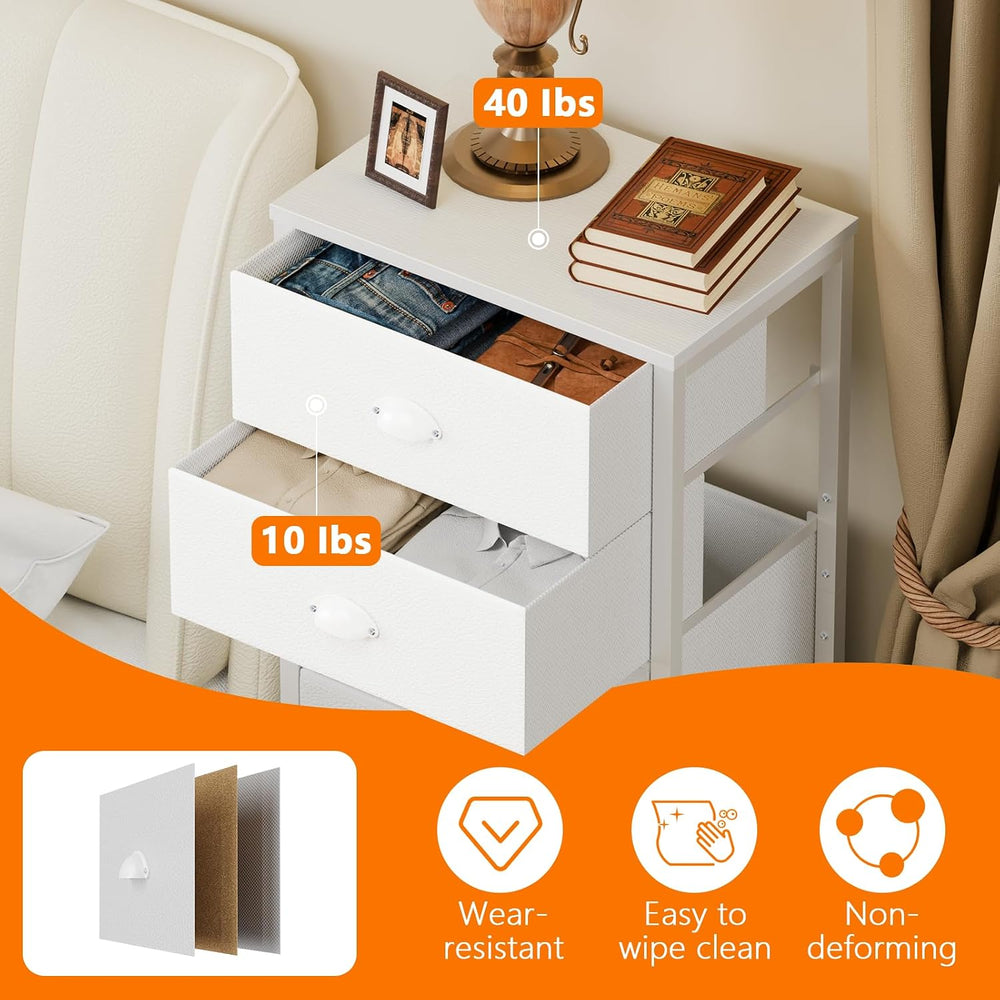 Furnulem White Tall Dresser for Bedroom, Chest of Drawer with Fabric Drawer