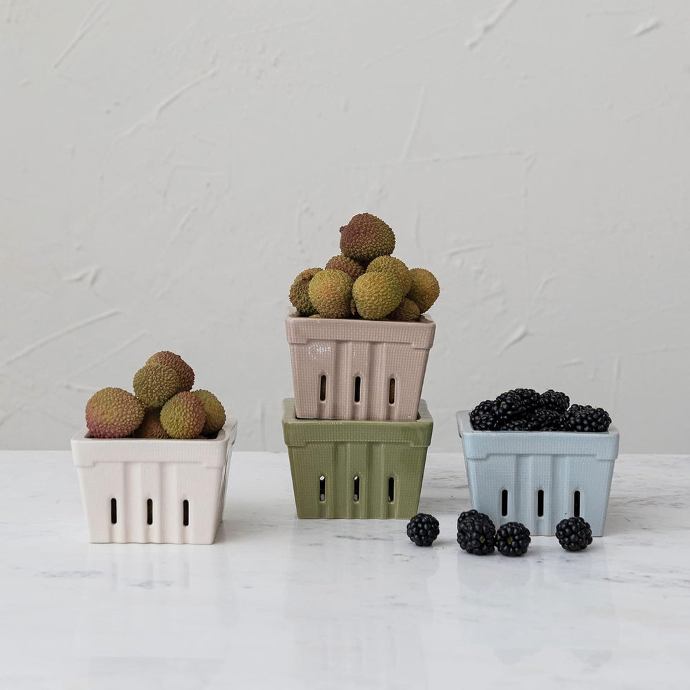 Creative Co-Op Stoneware Berry Baskets, Set of 4 Colors