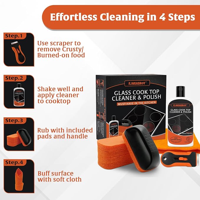 Glass Stove Top Cleaner Kit 12 oz, Cooktop Cleaner and Polish Non-Abrasive No - Image 7