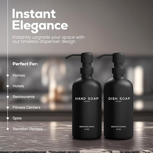 Black Glass Hand and Dish Soap Dispenser Set by Brighter Barns - Image 2