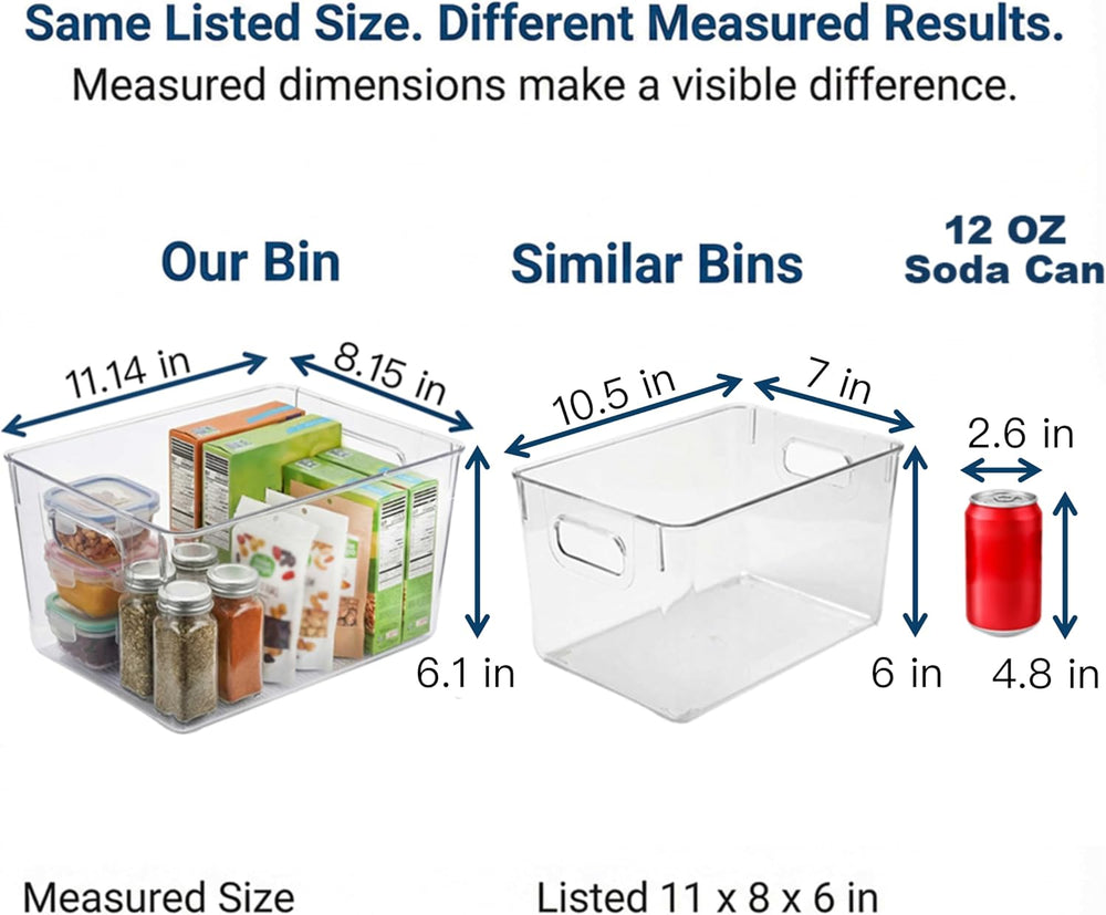 MOONEDGE 6 Pack Clear Organizer Bins 11x8x6in Pantry Organizers and Storage