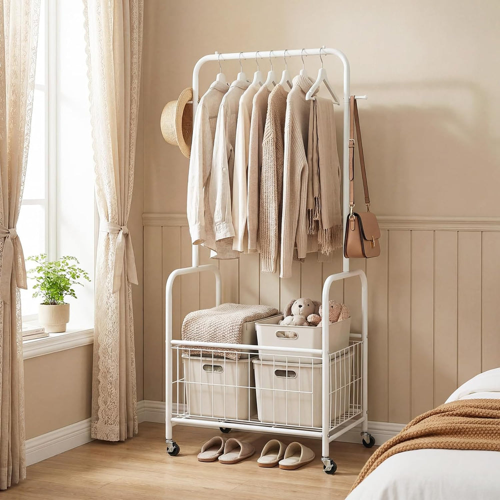 GIANTEX 35" Clothes Rack with Storage Basket,Heavy-Duty Clothing Rack wi...
