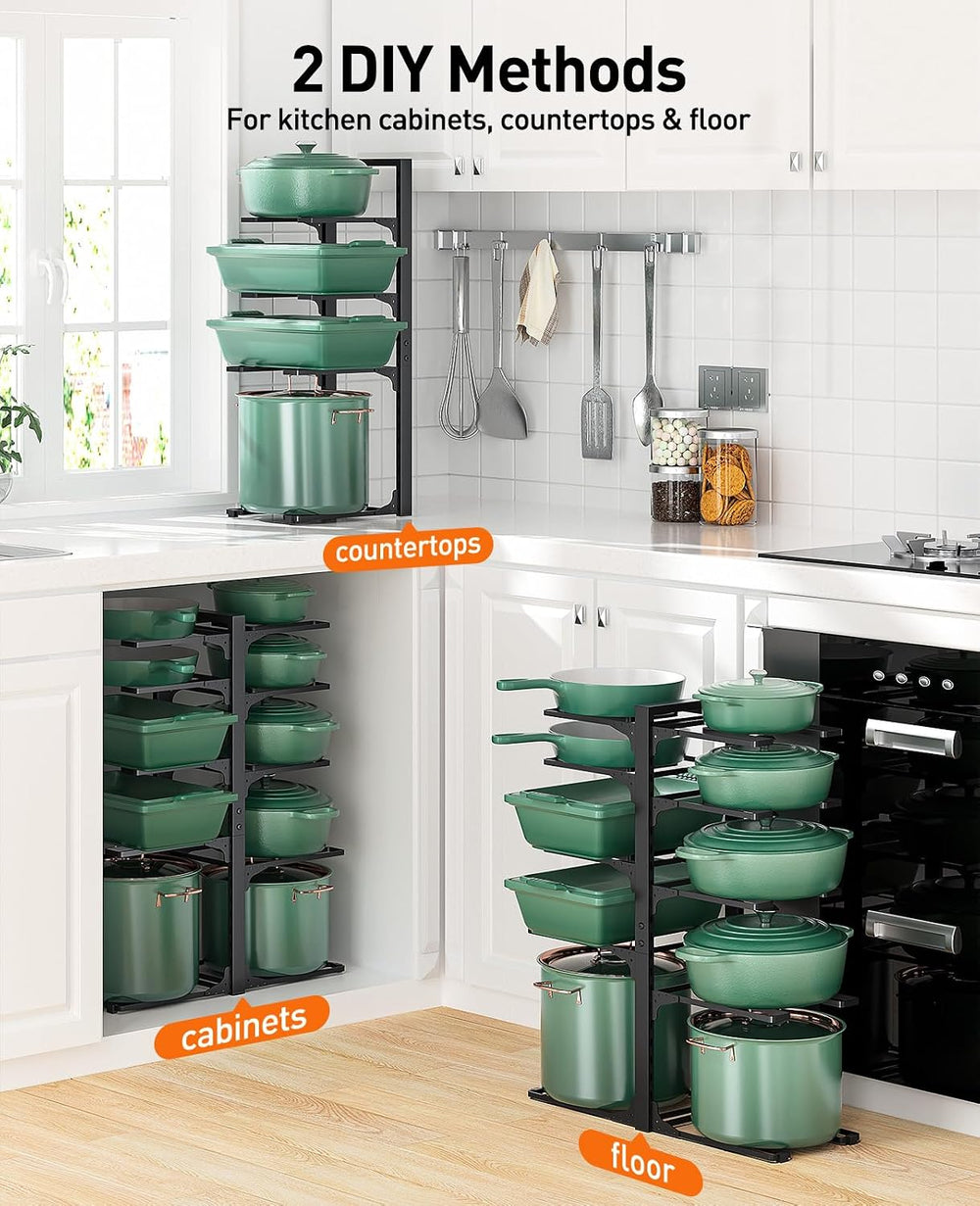 ORDORA Pots and Pans Organizer Under Cabinet 23.6" 10-Tier Adjustable Black
