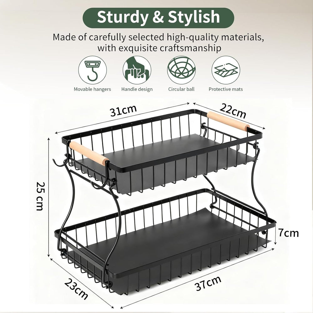 Fruit Stand Basket Storage Basket for Fruit Table 2 Tier Fruits Basket for Mo...