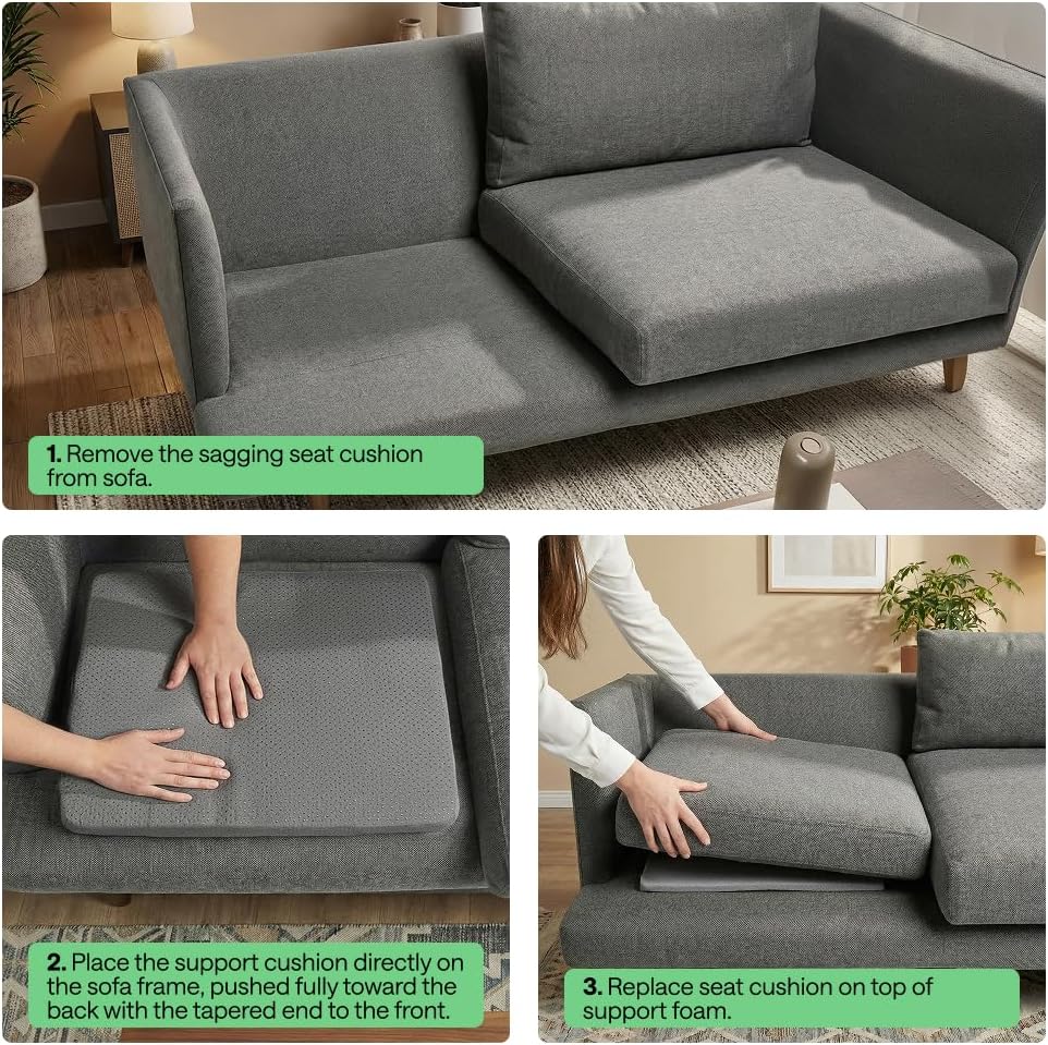 GORILLA GRIP Ergonomic High Density Couch Cushion Support Foam, Quick Rebound Sofa Lifters for Sagging Cushions, Stays in Place with Grip Dots, Replacement Stuffing, 20x19x1.75 Inches, 1 Pack, Gray