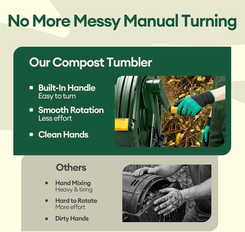 MAYGROVE Outdoor Compost Bin 53 Gallon Dual Chamber Composting Tumbler