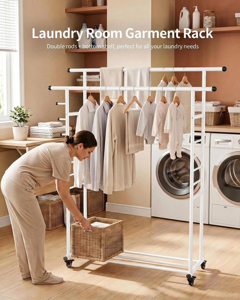 Heavy Duty Metal Clothes Rack, Easy Assembly Hanging Rack with Rolling Wheels...
