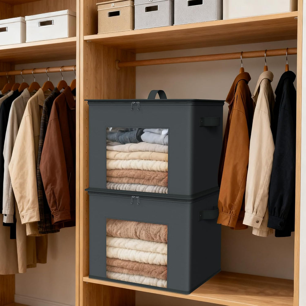 Zilink Fabric Organizer Bins with Lids Cloth Storage Bins, Dark Grey, 4Pack