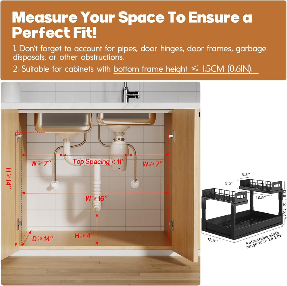 1 Pack Expandable Under Sink Organizers And Storage With Upgrade Ball-Bearing...